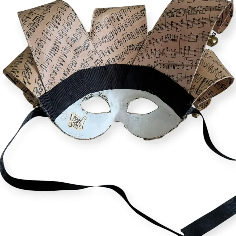 Venetian Jolly Mask with Musical Notes Golden Bells Handmade in Italy Masquerade